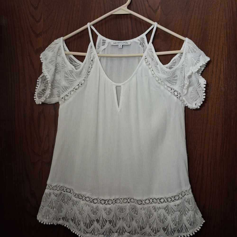 White Lace Trim Cold Shoulder Top